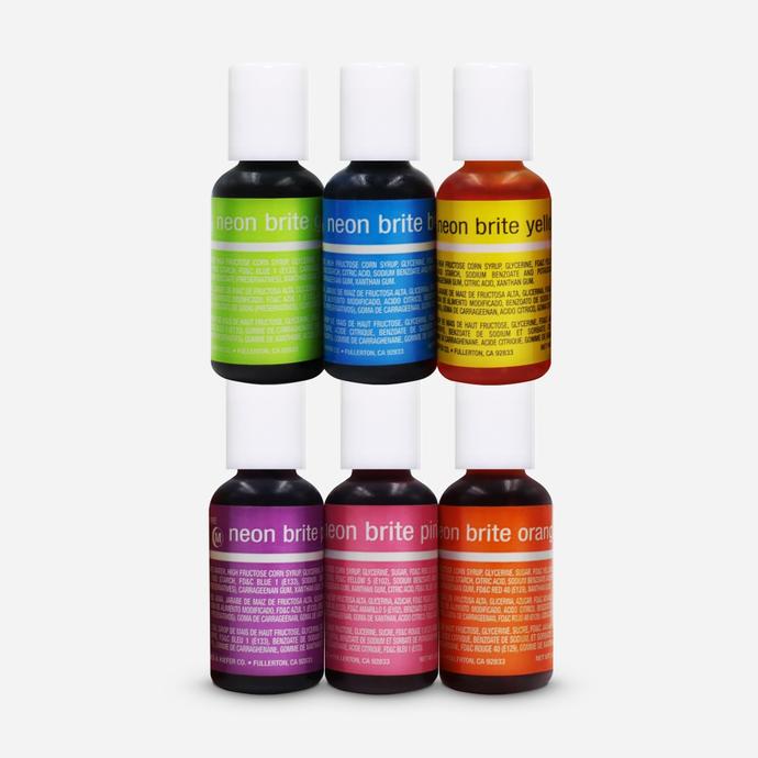 Chefmaster LIQUA-GEL® 6 Color Neon Kit Food Coloring (# 13430) 0.70 OZ (20 ml) - Papagino Foods Inc.