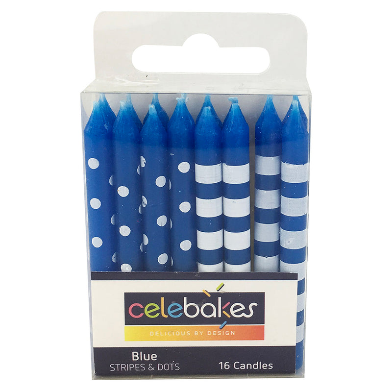 Celebakes Candle - Stripes/Dots Blue 16ct [7500-1015]