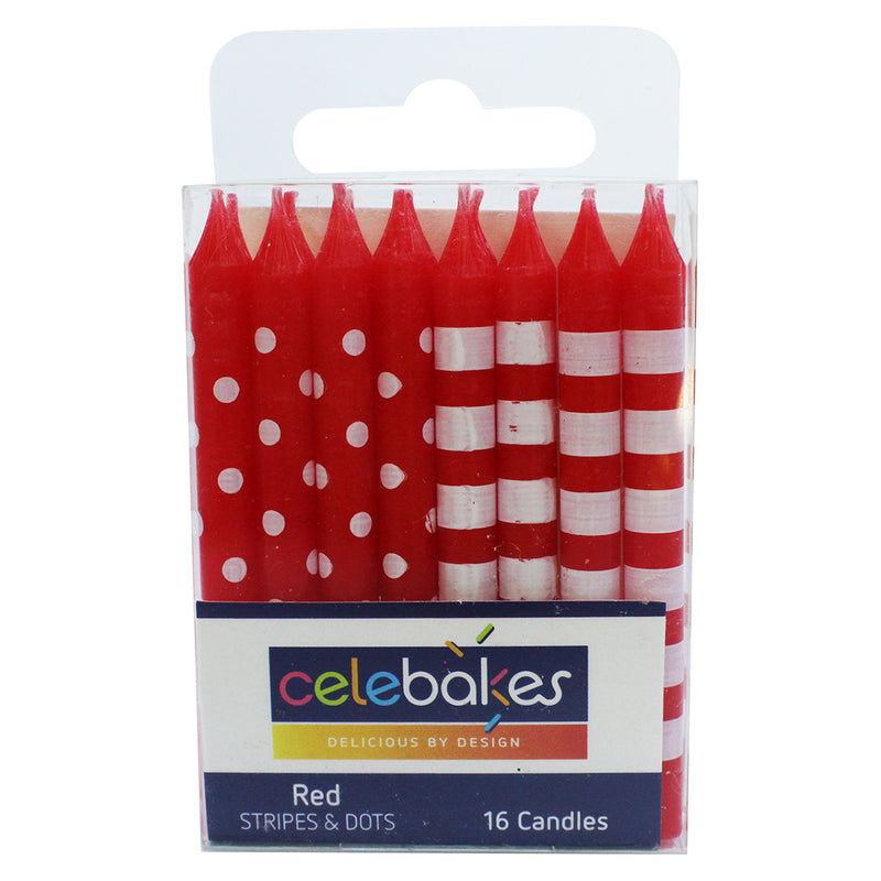 Celebakes Candle - Stripes/Dotd Red 16ct [7500-1017]