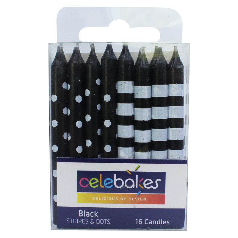 Celebakes Candle - Stripes/Dots Black 16ct [7500-1018]