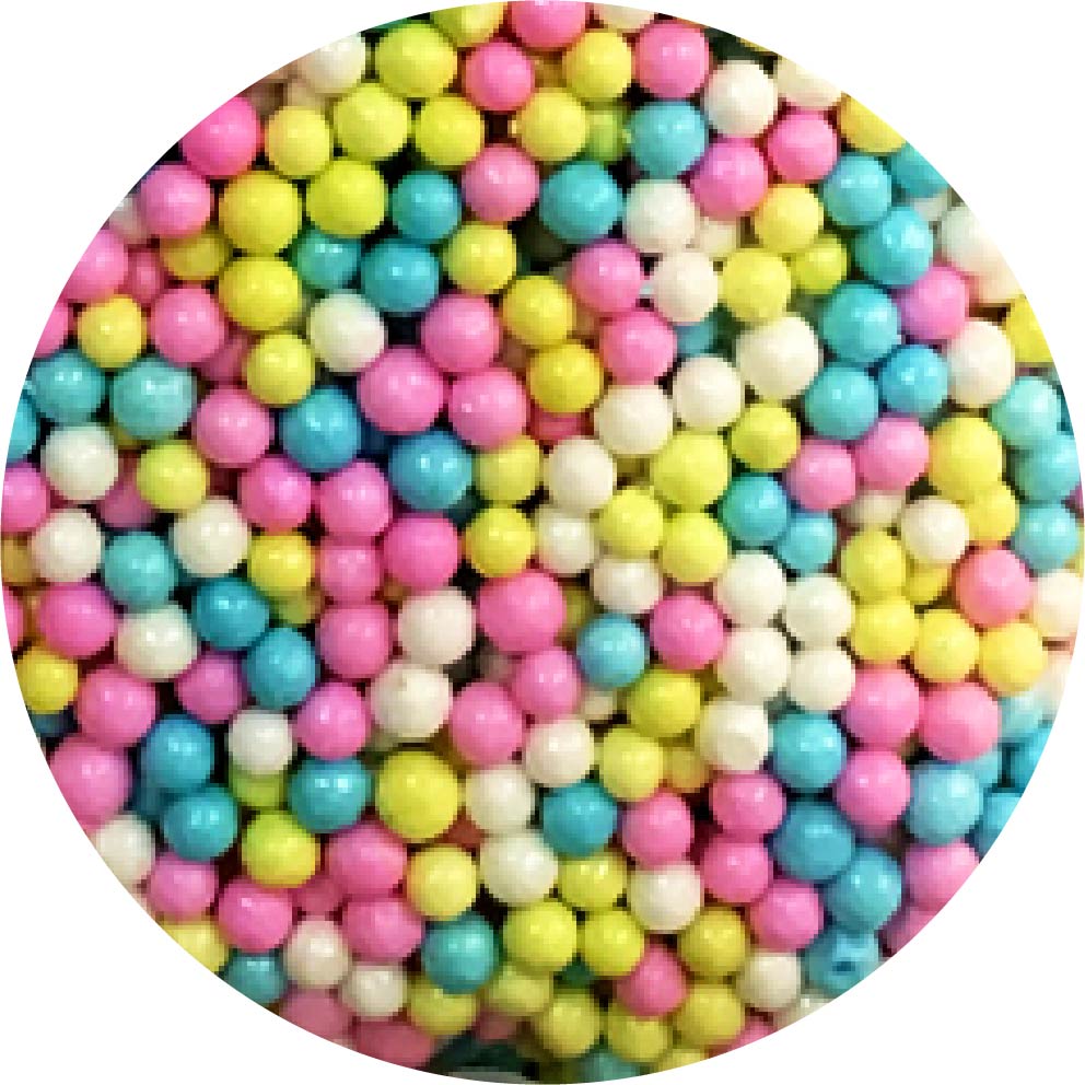 Celebakes Pearl Beads Multi 3 -4mm, 3.6 oz. Product #7500-78522M - Papagino Foods Inc.