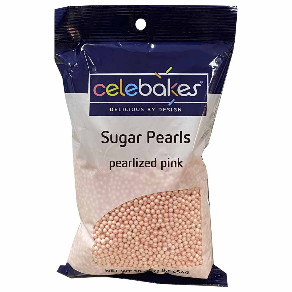 Pearlized Pink Sugar Pearls 3-4mm, 16 oz. Product #7500-78366P - Papagino Foods Inc.