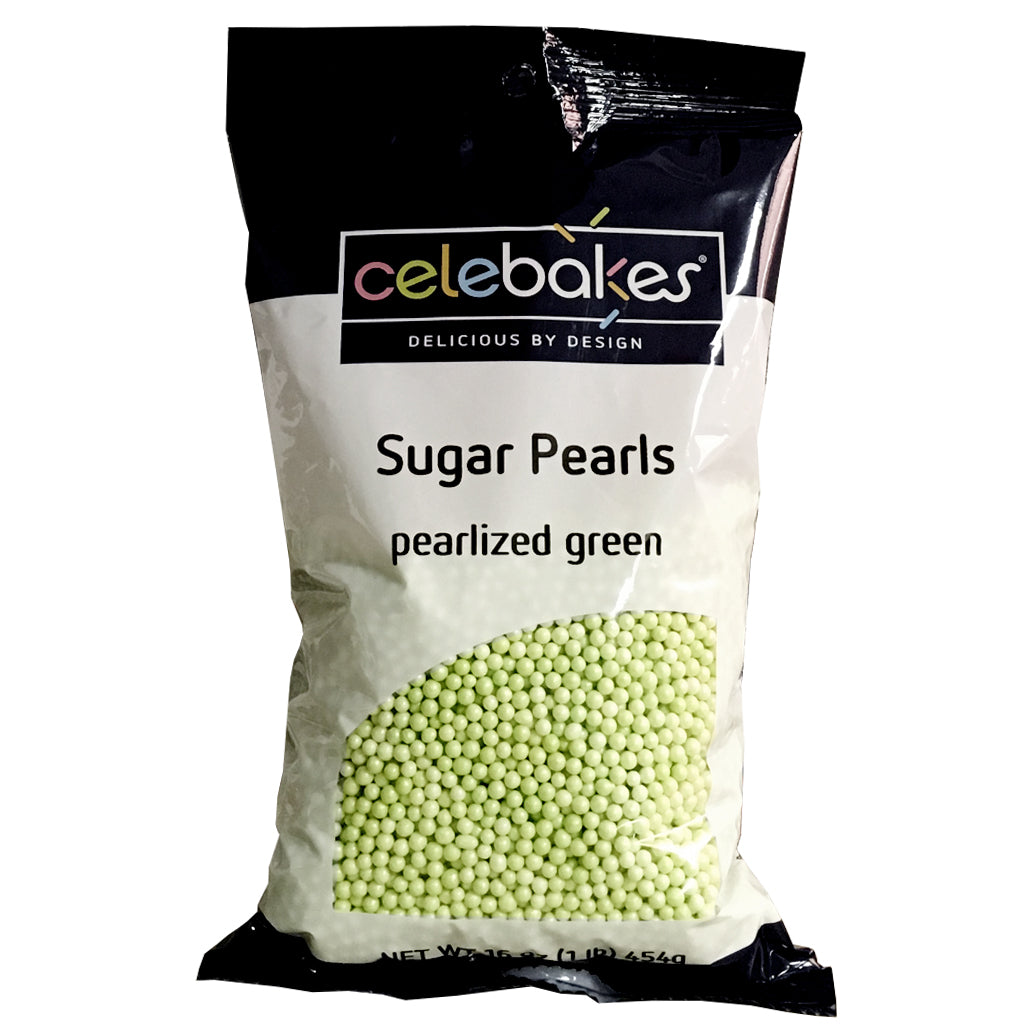 Pearlized Green Sugar Pearls 3-4mm, 16 oz. Product #7500-78366G - Papagino Foods Inc.