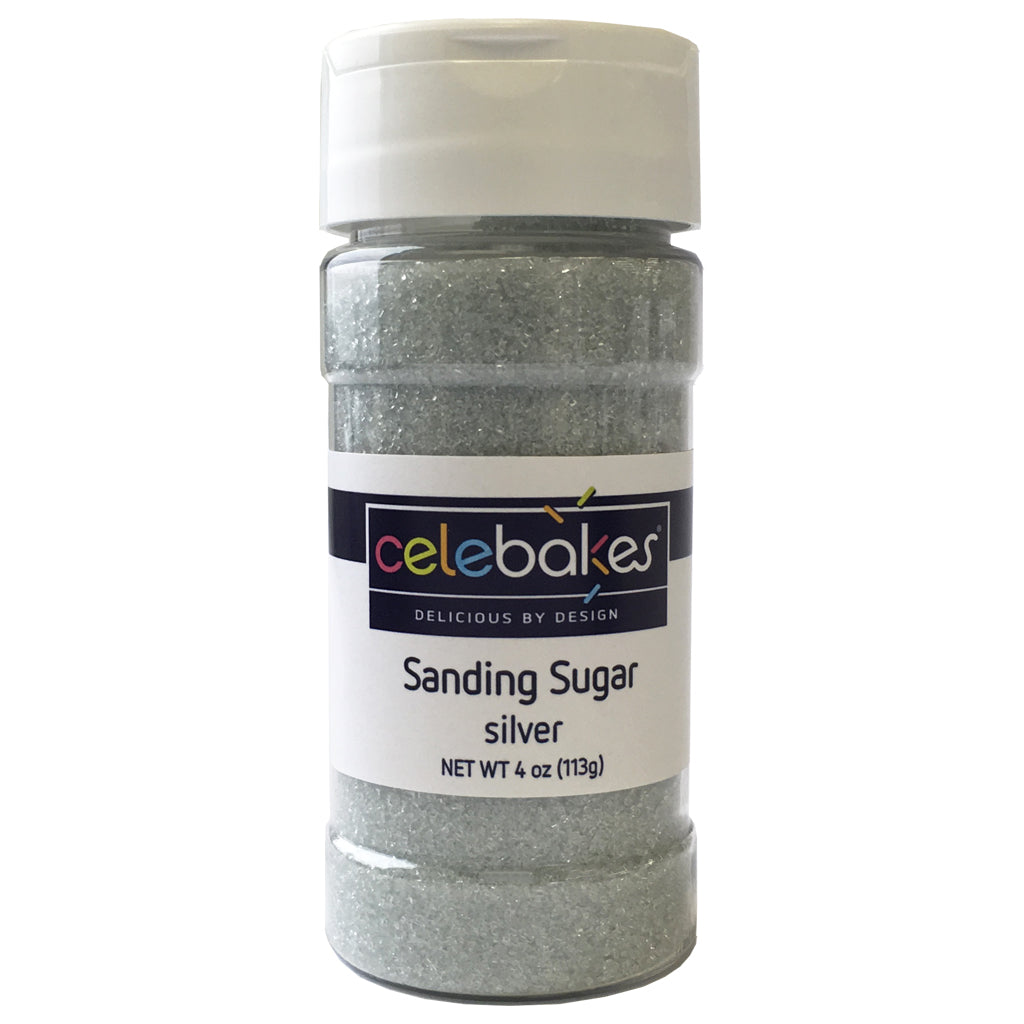 Celebakes Silver Sanding Sugar, 4 oz. Product #7500-78505S - Papagino Foods Inc.