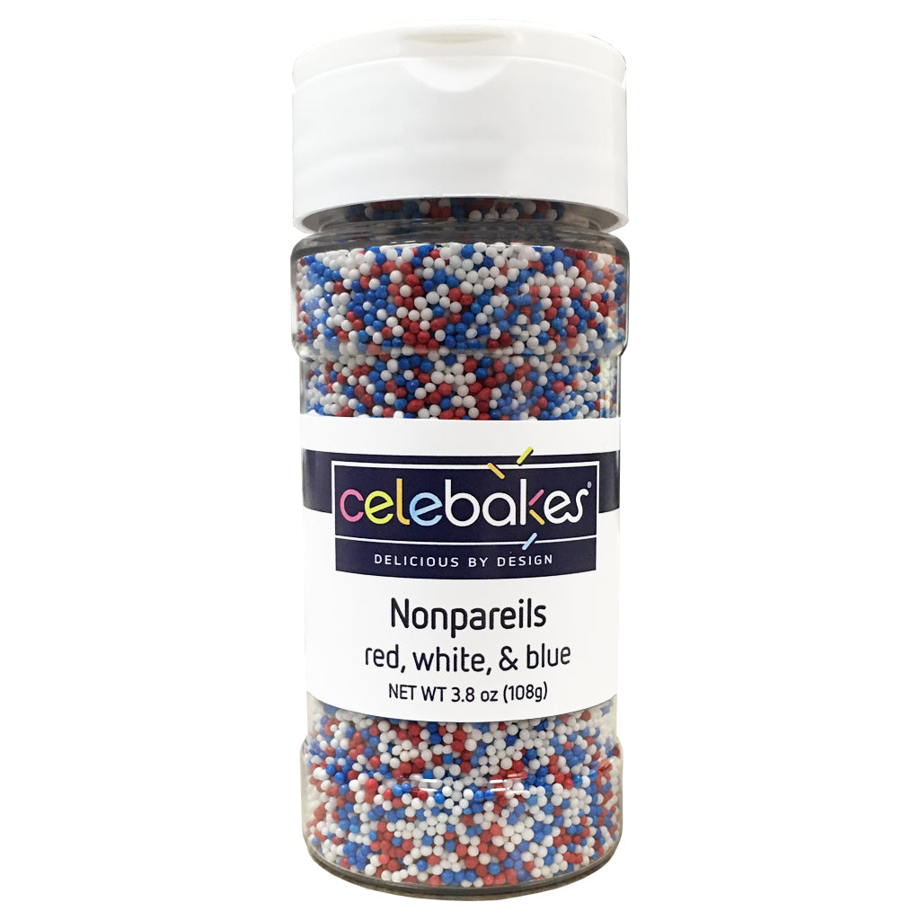 Red, White, & Blue Nonpareils, 3.8 oz - Papagino Foods Inc.