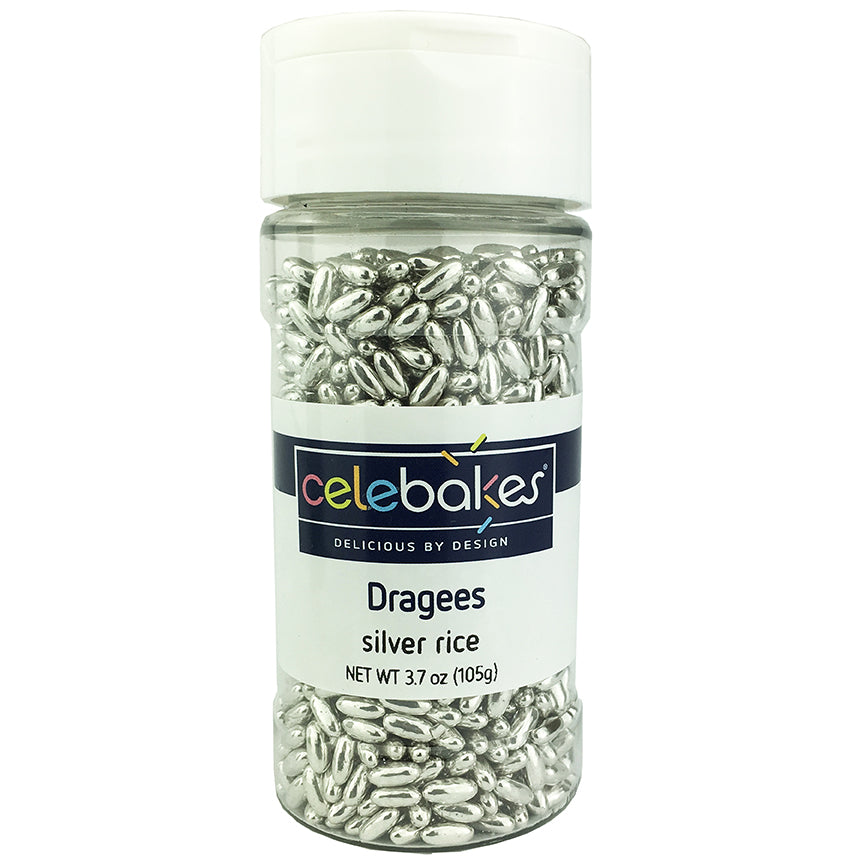 Celebakes Silver Rice Dragees, 3.7 oz. Product #7500-785810RS - Papagino Foods Inc.
