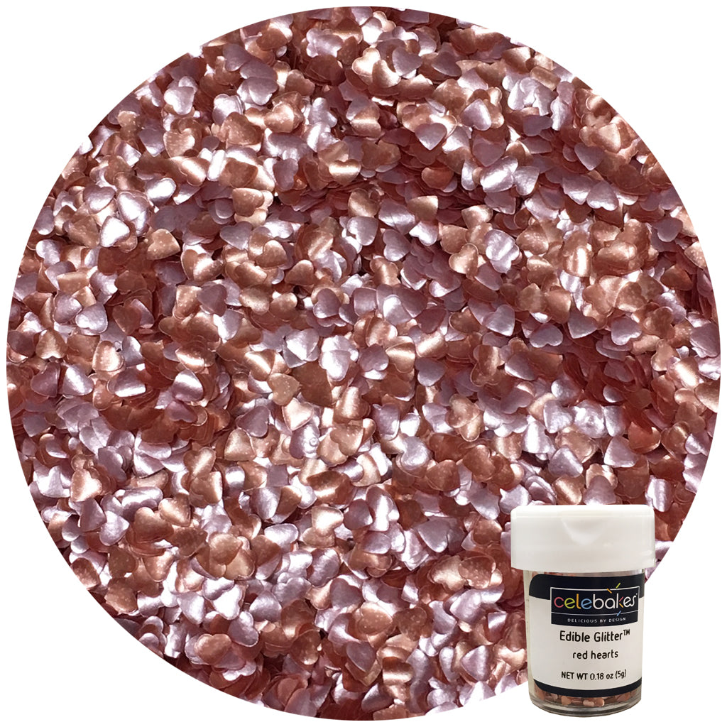 Celebakes Red Hearts Edible Glitter, .18 oz. #7500-78600RH - Papagino Foods Inc.