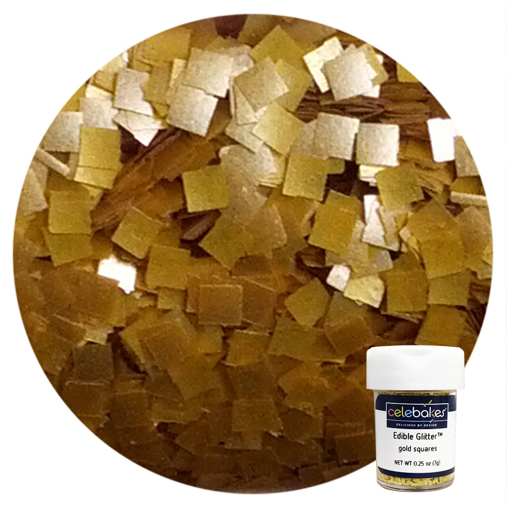 Celebakes Gold Square Edible Glitter, .25 oz - Papagino Foods Inc.