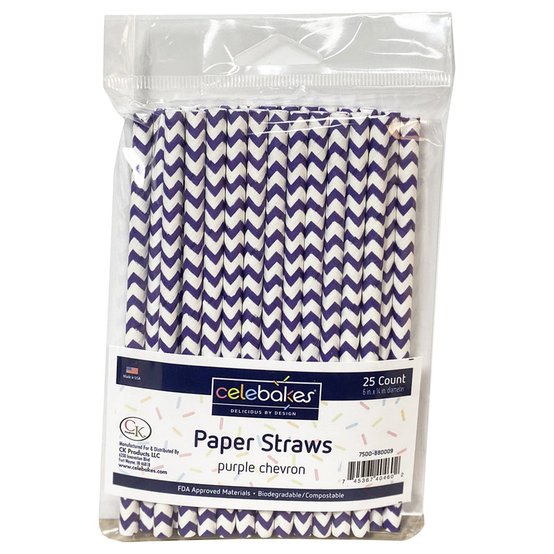 Purple Chevron Paper Straws, 25 count