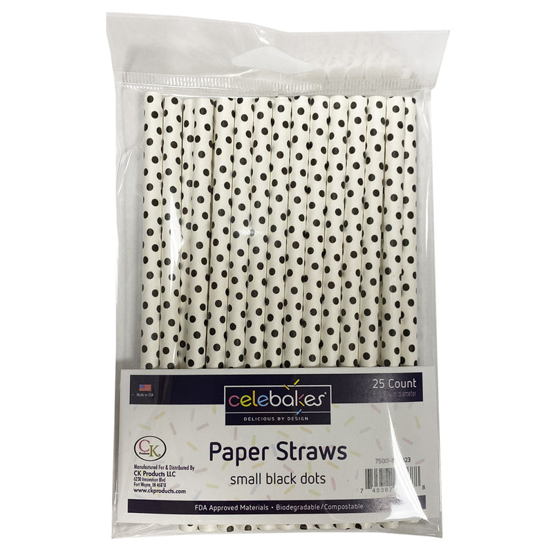 Small Black Dots Cake Paper Straws, 6", package of 25