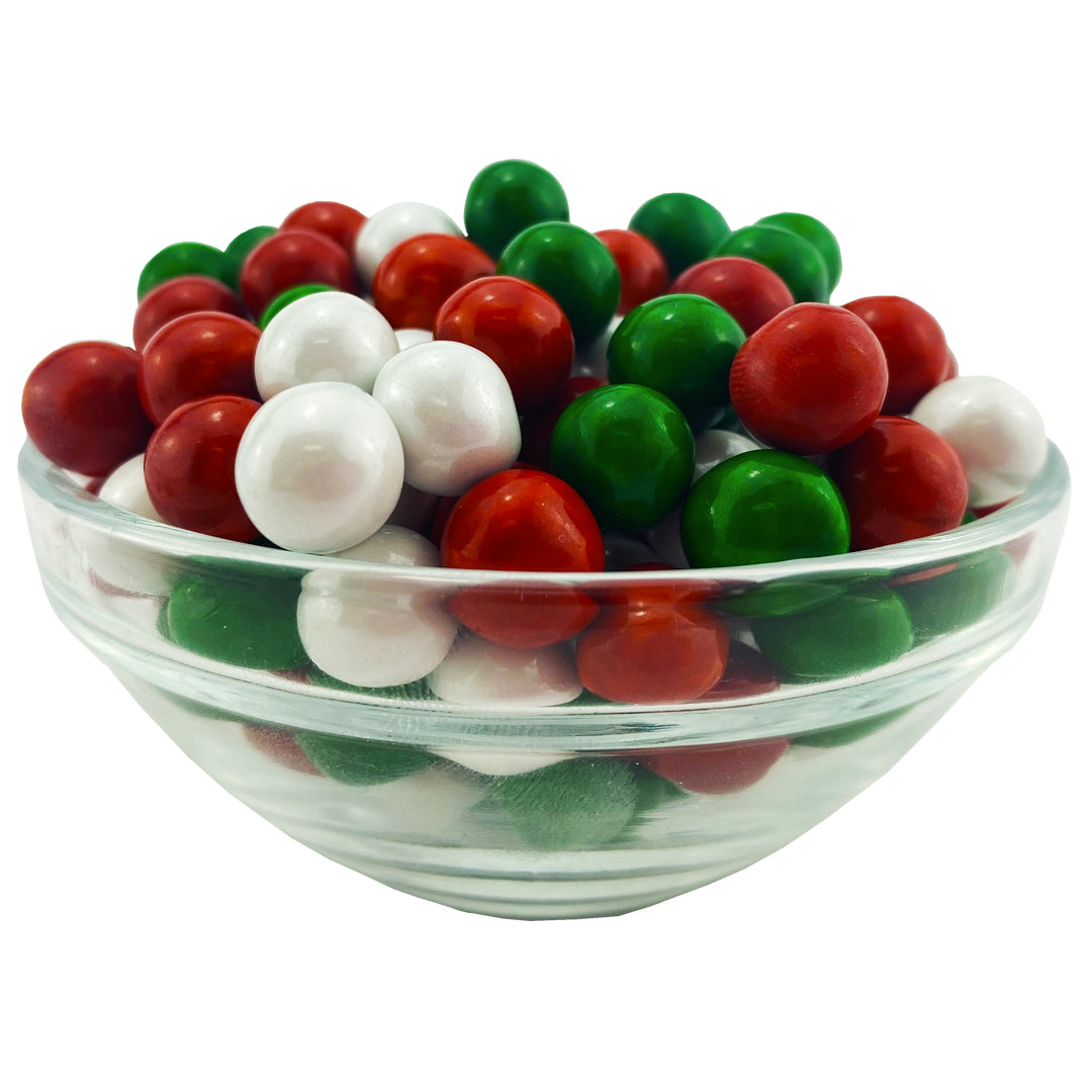 SUGAR PEARLS SIXLETS - Red White Green Mix 10MM 4 oz - Papagino Foods Inc.