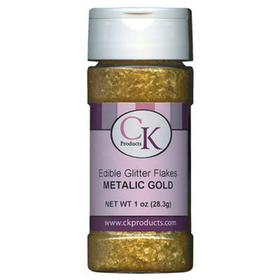 Metallic Gold Edible Glitter Flakes 1 OZ - Papagino Foods Inc.