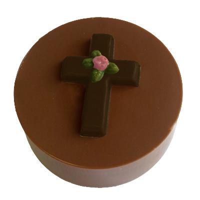 CROSS WITH ROSE ROUND SANDWICH COOKIE CHOCOLATE MOLD Product #90-16206 - Papagino Foods Inc.