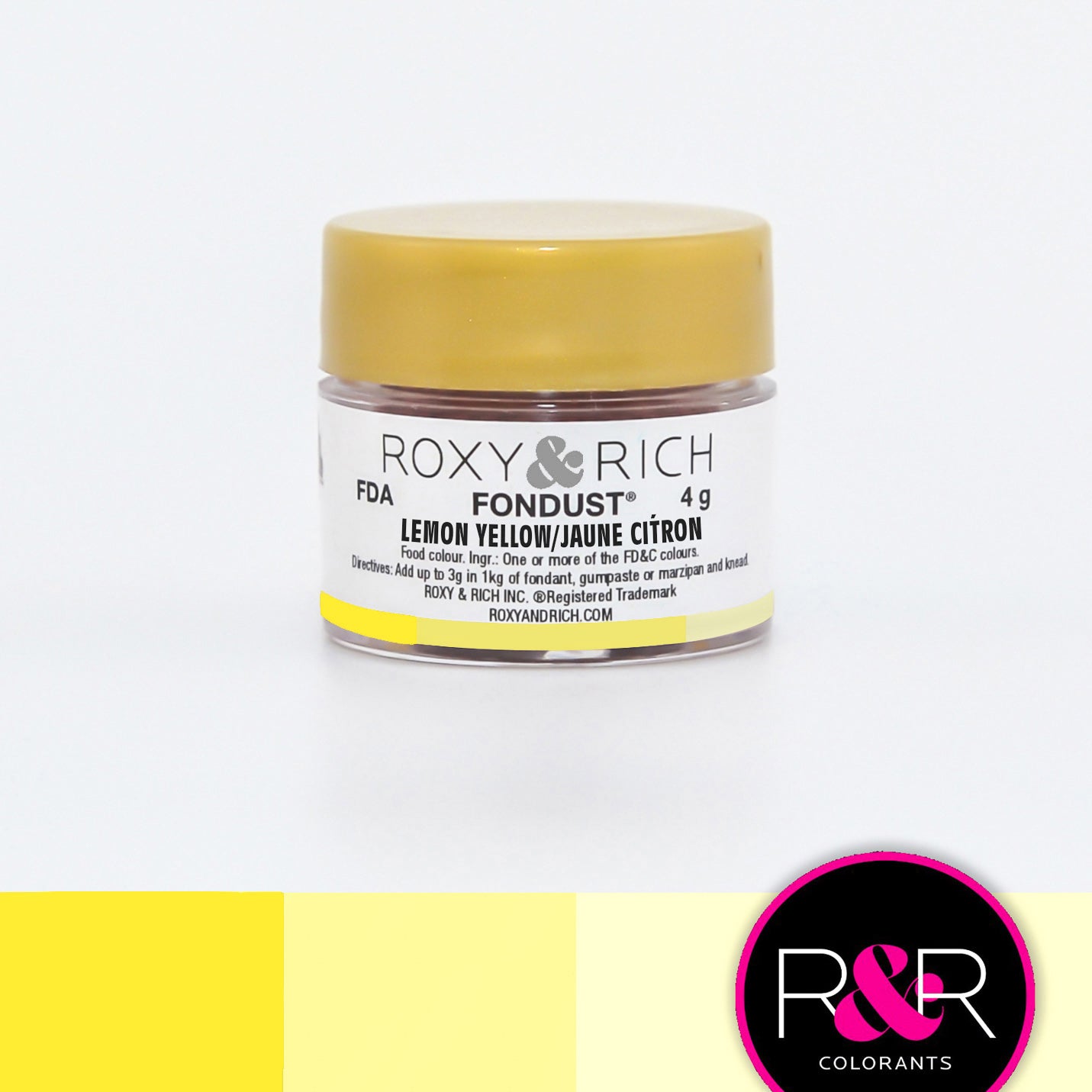 Roxy & Rich Lemon Yellow Fondust  (# F4-005) 4 G - Papagino Foods Inc.