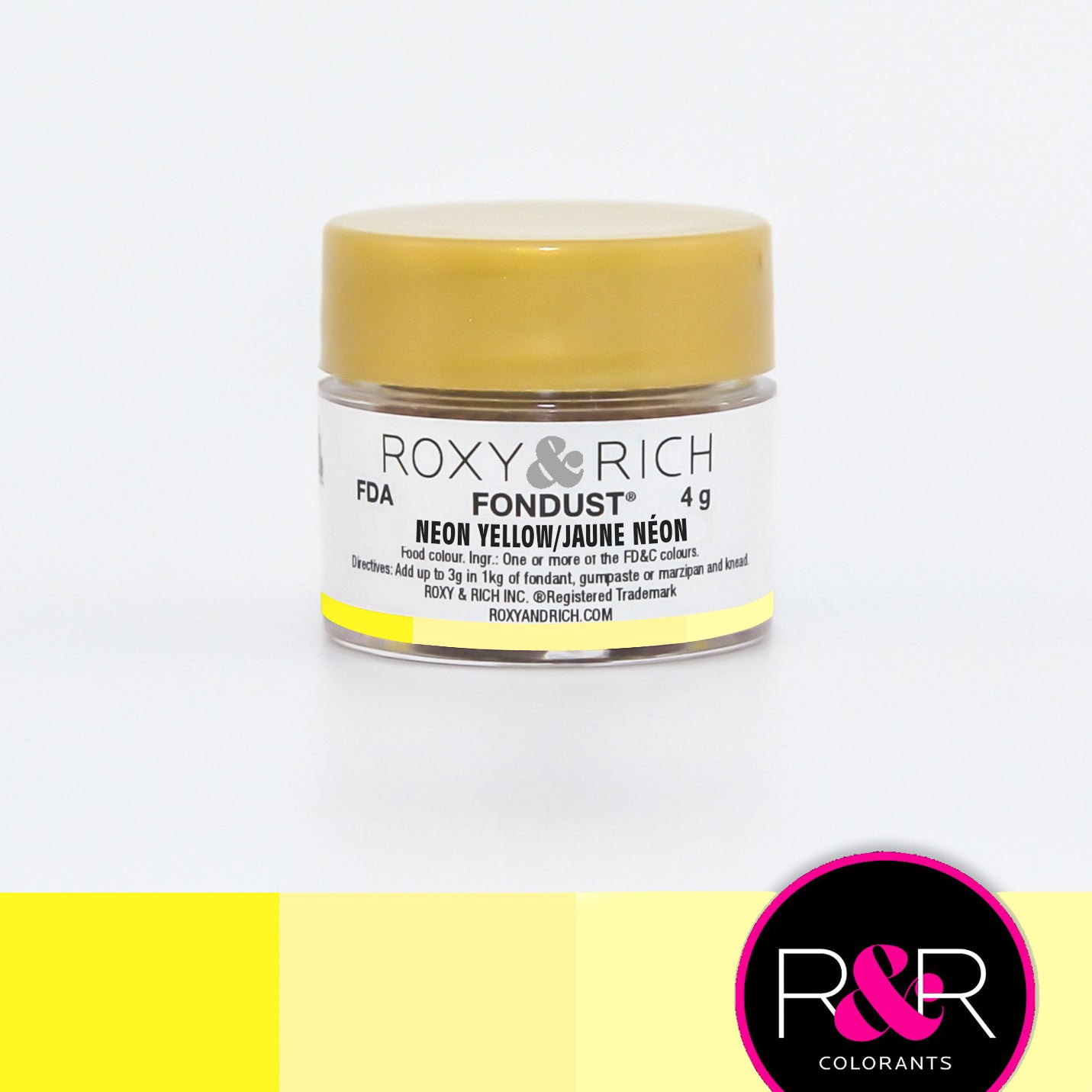 Roxy & Rich Neon Yellow Fondust  (# F4-006) 4 G - Papagino Foods Inc.