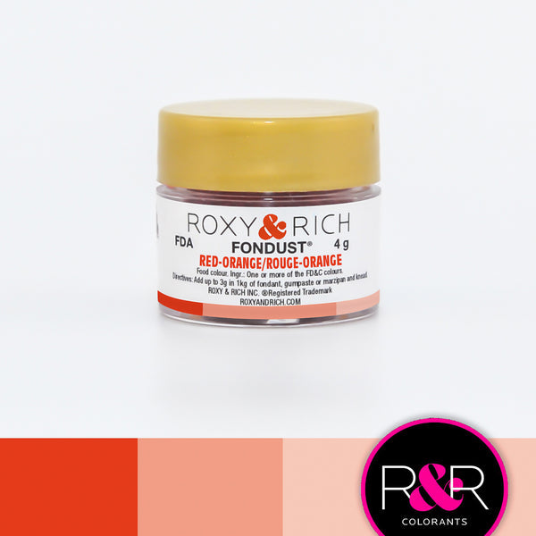 Roxy & Rich Red-Orange Fondust  (# F4-009) 4 G - Papagino Foods Inc.