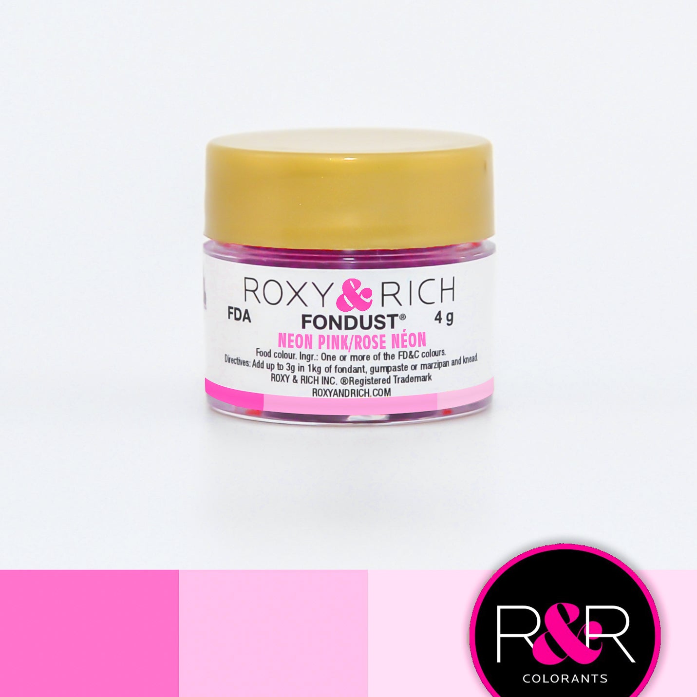 Roxy & Rich Neon Pink Fondust (# F4-018) 4 G - Papagino Foods Inc.