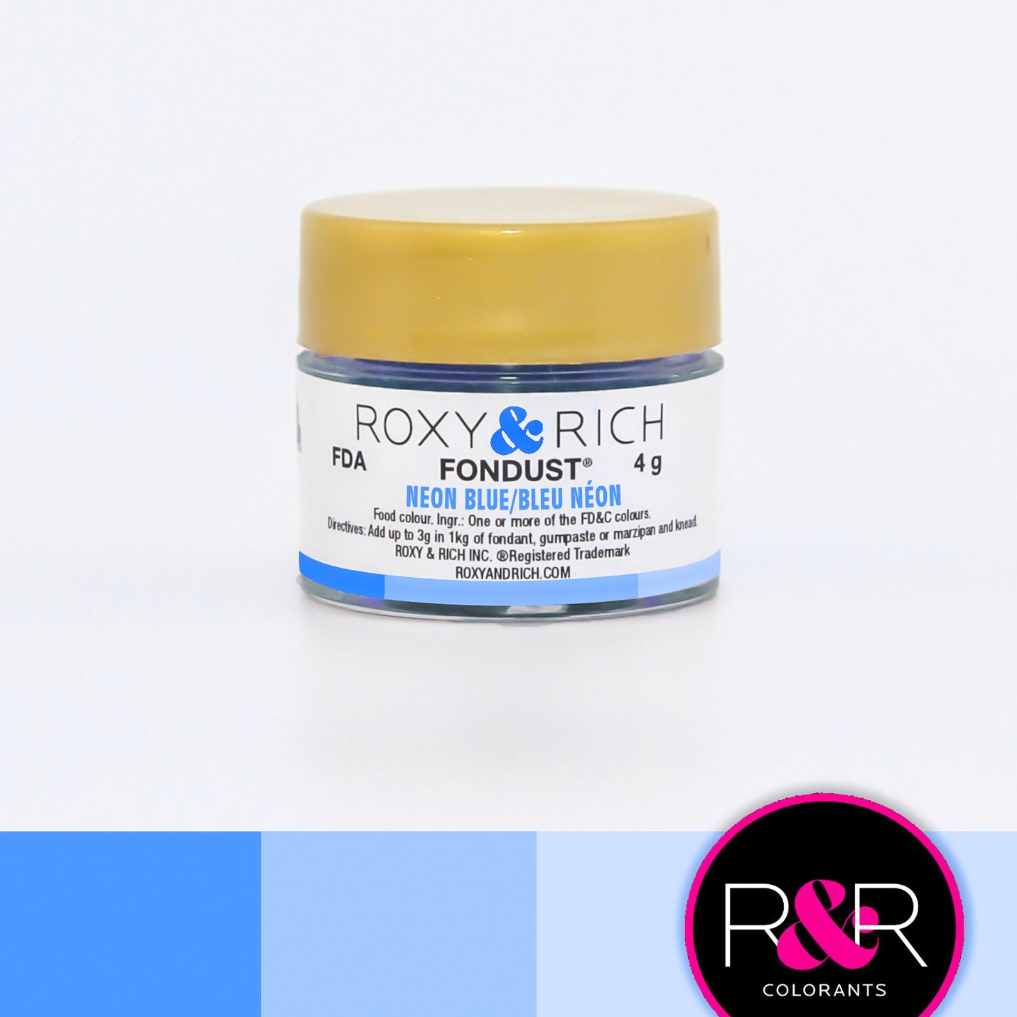 Roxy & Rich Neon Blue Fondust  (# F4-024) 4 G - Papagino Foods Inc.