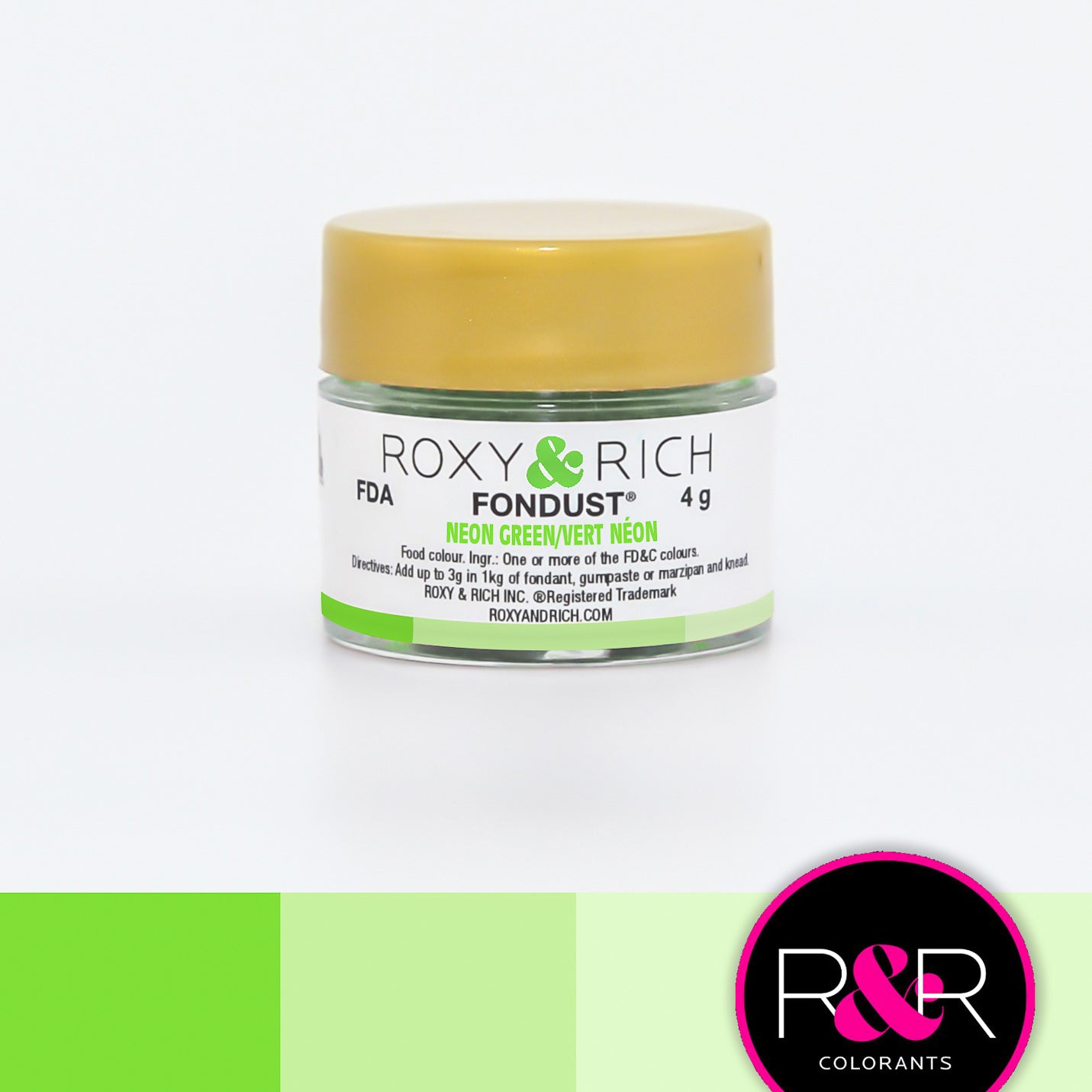 Roxy & Rich Neon Green Fondust (# F4-032) 4 G - Papagino Foods Inc.