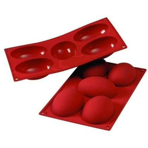 Fat Daddio, Silicone Baking Mold, Half Egg, 4.4oz, 4.01 in x 2.87 in x 1.42 in High, 5 Cavities (SMF041) - Papagino Foods Inc.