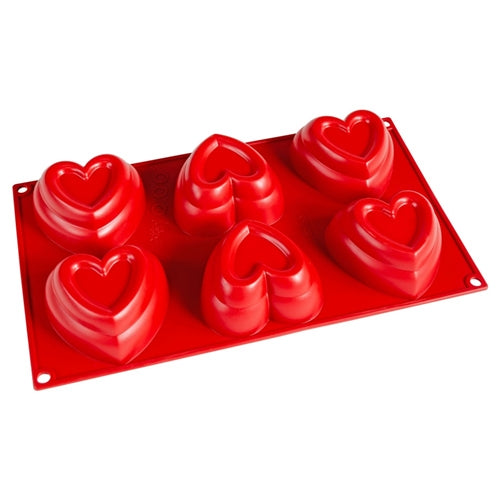 Fat Daddio, Silicone Baking Mold, Dimpled Heart, 3.25 in x 1.75 in x 1.42 in Deep, 6 Cavities (SMF047) - Papagino Foods Inc.