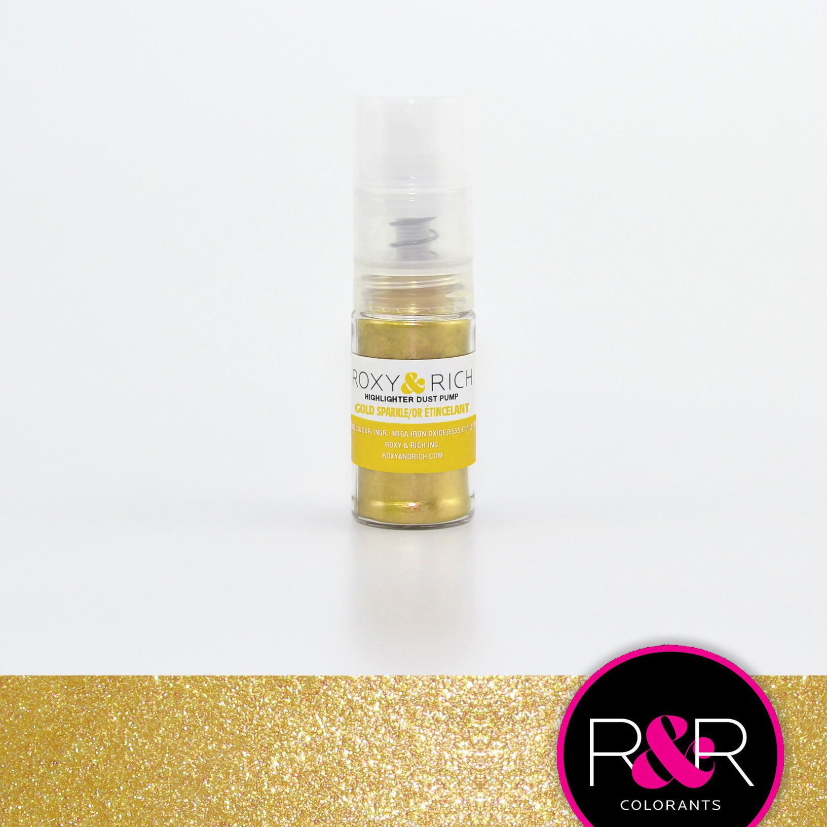 Roxy & Rich, Pump Highlighter Gold Sparkle 4g (#G4-009P) - Papagino Foods Inc.
