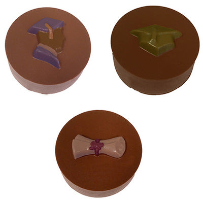 ASSORTED GRADUATION ROUND SANDWICH COOKIE CHOCOLATE MOLD Product #90-1613017 - Papagino Foods Inc.