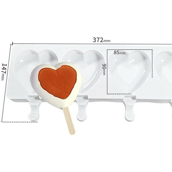 Heart Popsicle 3D Silicone Chocolate, Cookie & Dessert Mold - Papagino Foods Inc.
