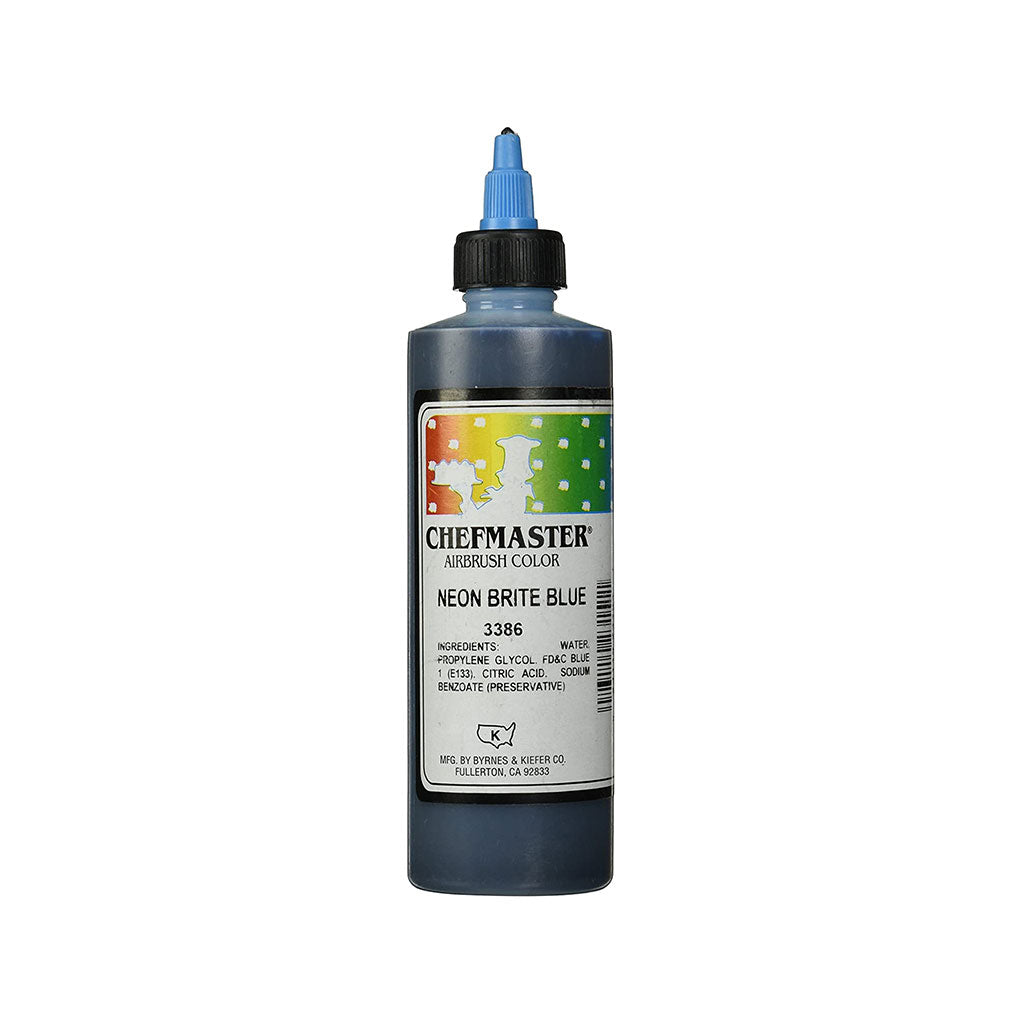 Chefmaster Neon Brite Blue Airbrush Food Coloring (# 3386) 9.0 OZ - Papagino Foods Inc.