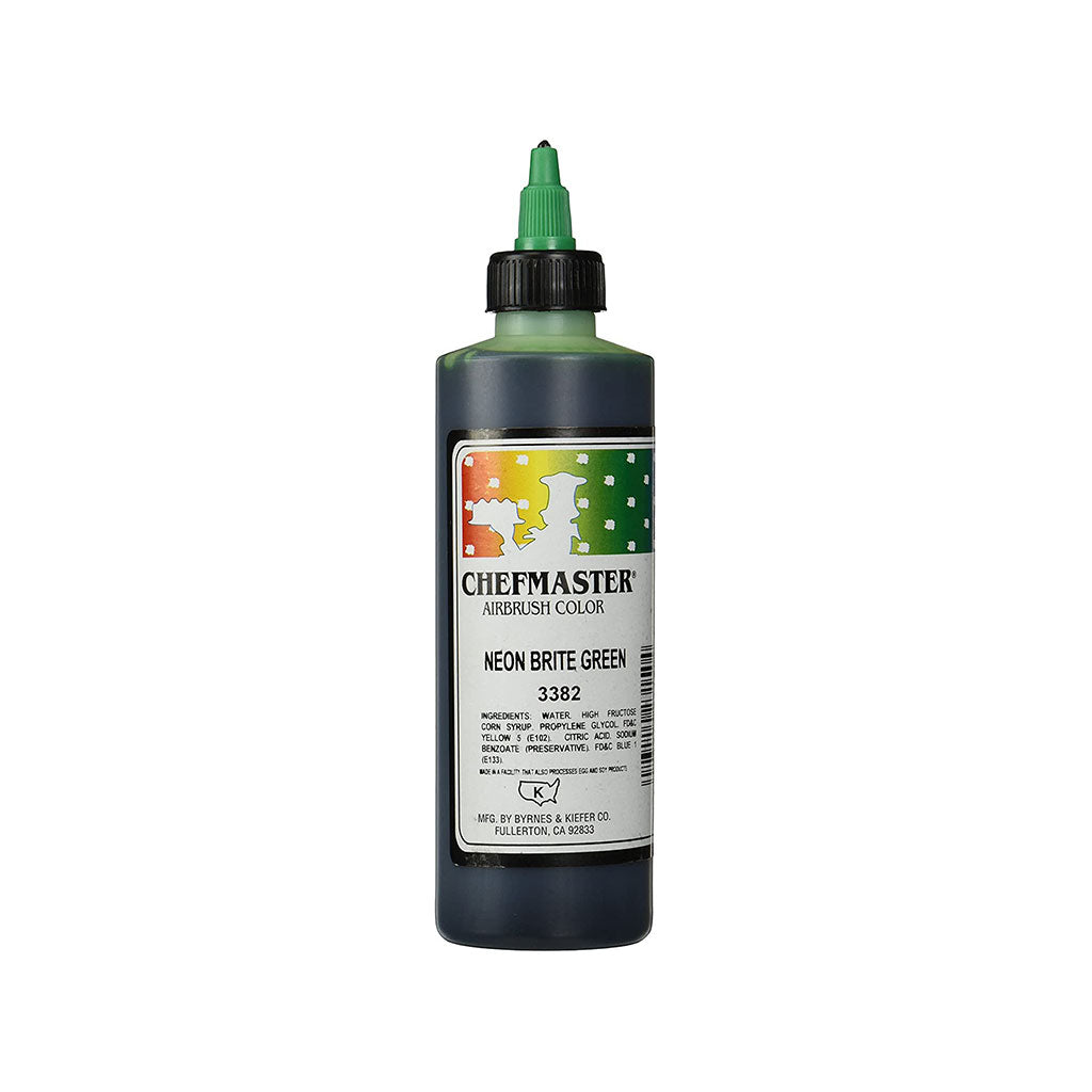 Chefmaster Neon Brite Green Airbrush Food Coloring (# 3382) 9.0 OZ - Papagino Foods Inc.