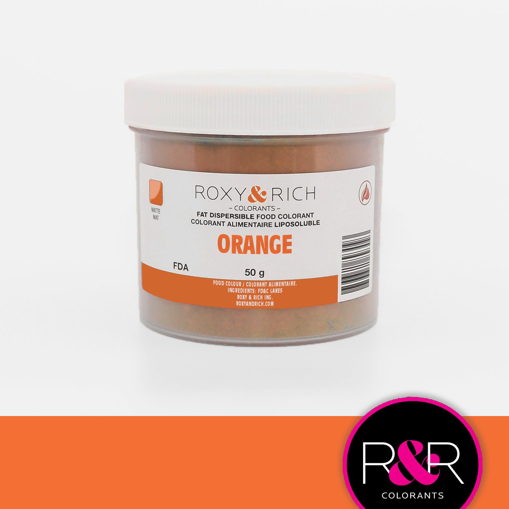 Roxy & Rich Fat Dispersible Dust Orange (# P50-B02) - 50 G - Papagino Foods Inc.