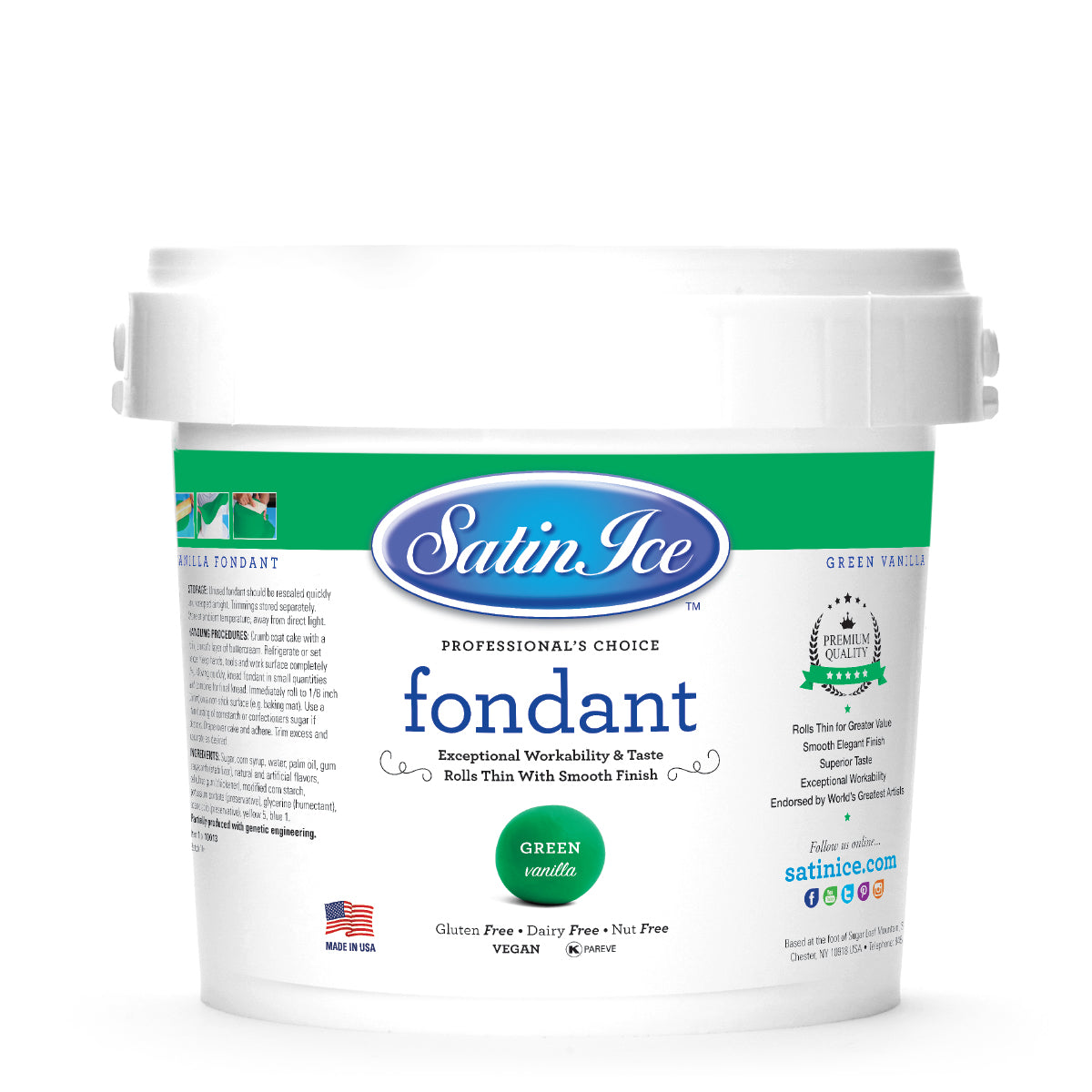 Satin Ice Green Fondant, 1 kg (2.2 lbs) **BBD May 2024** - Papagino Foods Inc.