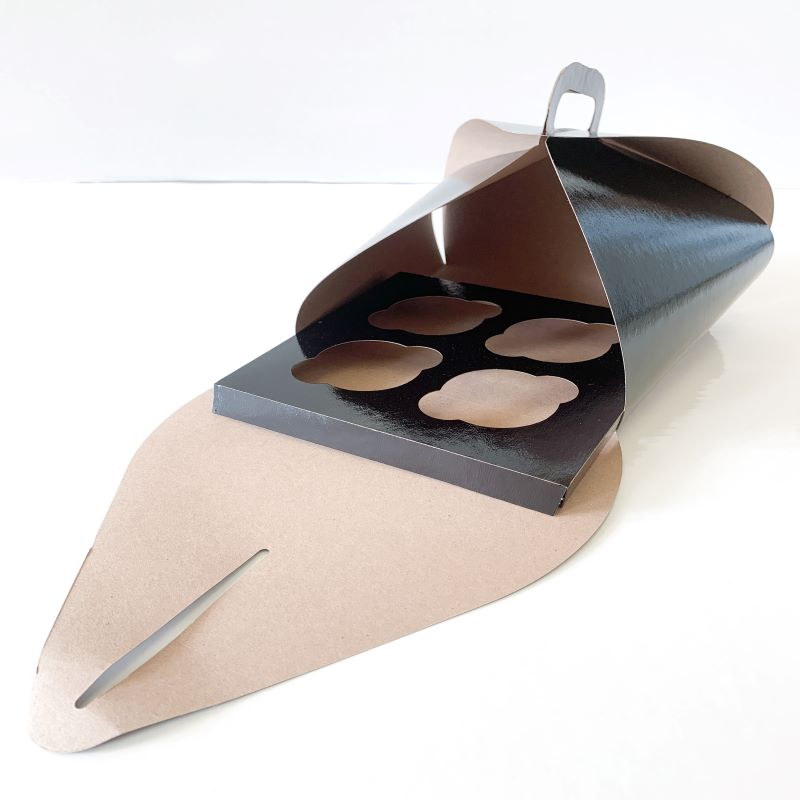Black Tulip Cup Cake Boxes Quad 8" x 8" / 100 pack with matching cupcake insert - Papagino Foods Inc.