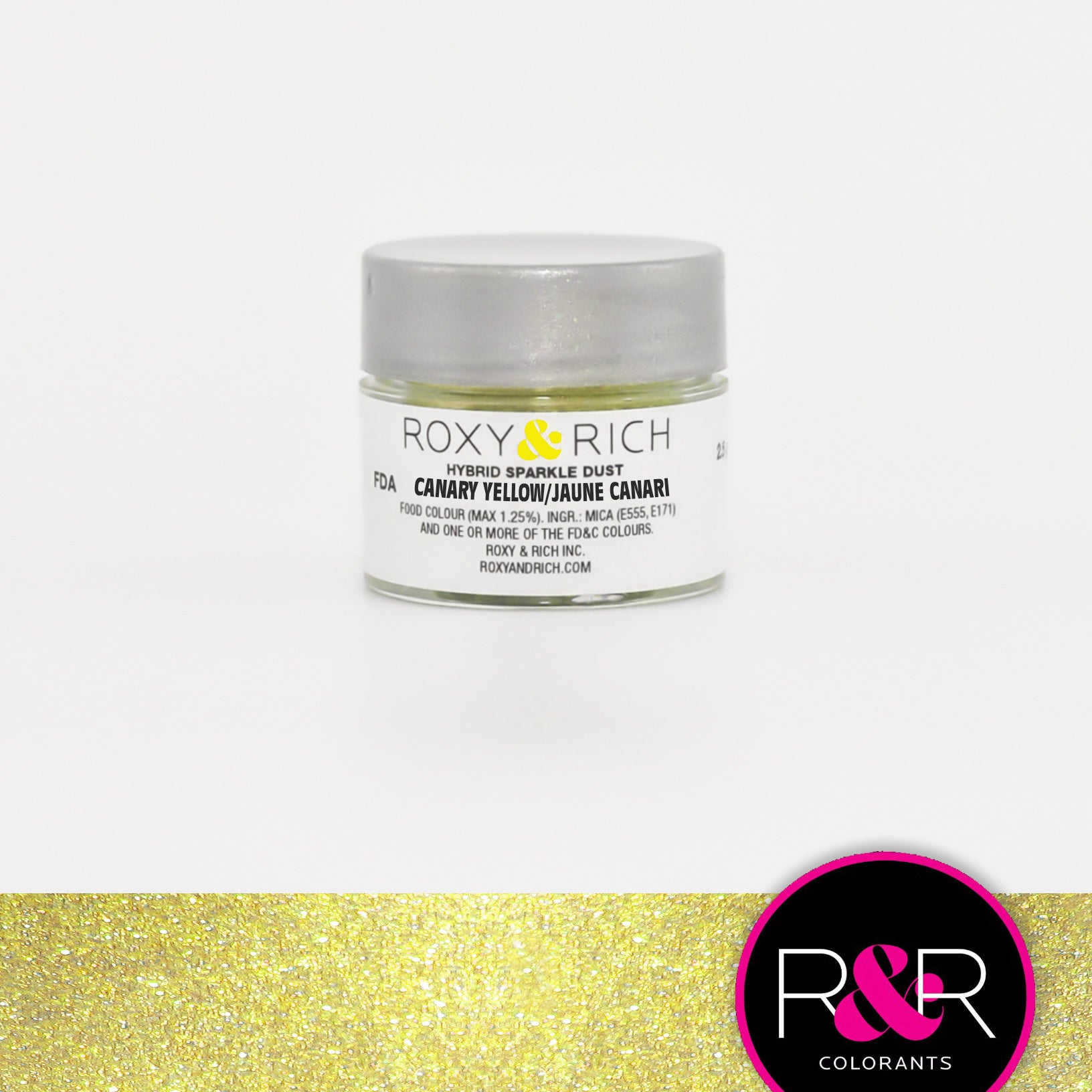 Roxy & Rich Hybrid Sparkle Dust Canary Yellow (#S2-012) - 2.5 gm - Papagino Foods Inc.