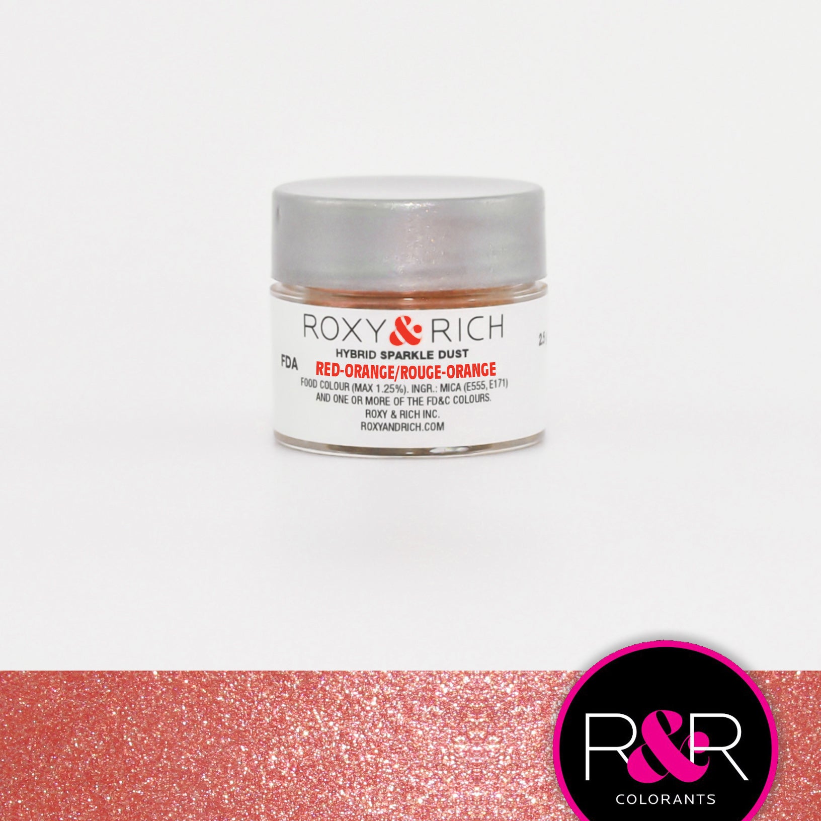 Roxy & Rich Hybrid Sparkle Dust Red-Orange (#S2-029) - 2.5 gm - Papagino Foods Inc.
