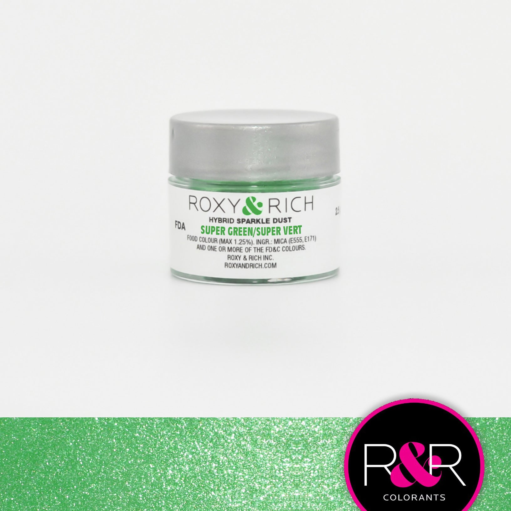 Roxy & Rich Hybrid Sparkle Dust Super Green (#S2-034) - 2.5 gm - Papagino Foods Inc.
