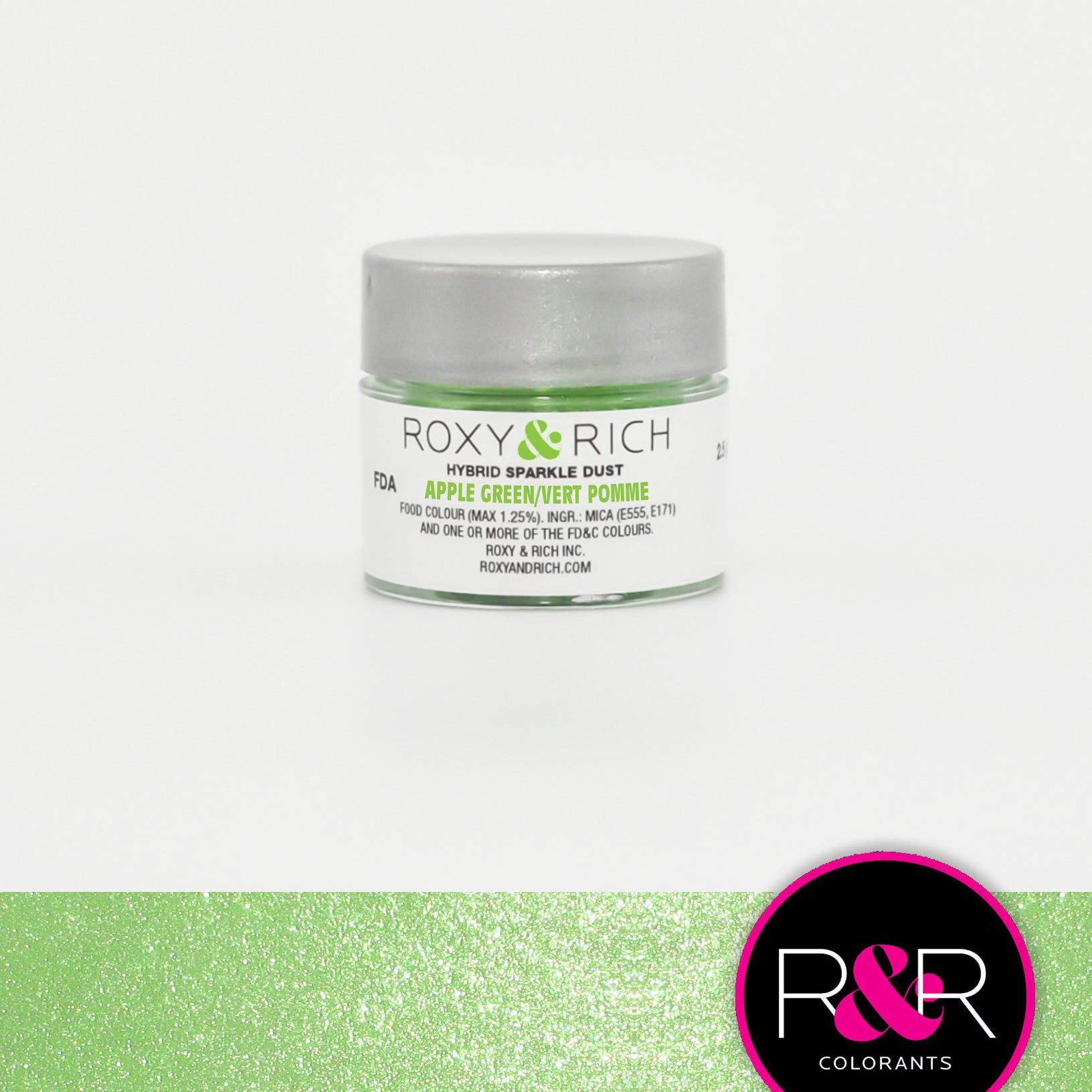 Roxy & Rich Hybrid Sparkle Dust Apple Green (#S2-035) - 2.5 gm - Papagino Foods Inc.