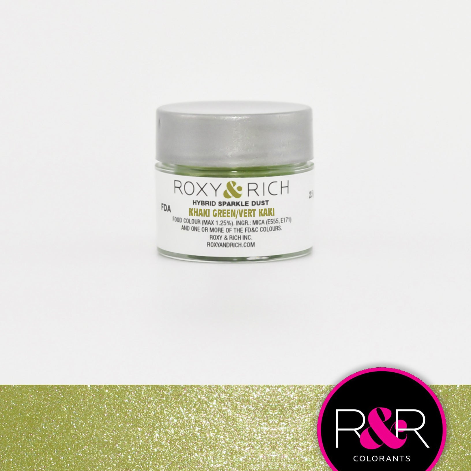 Roxy & Rich Hybrid Sparkle Dust Khaki Green (#S2-036) - 2.5 gm - Papagino Foods Inc.