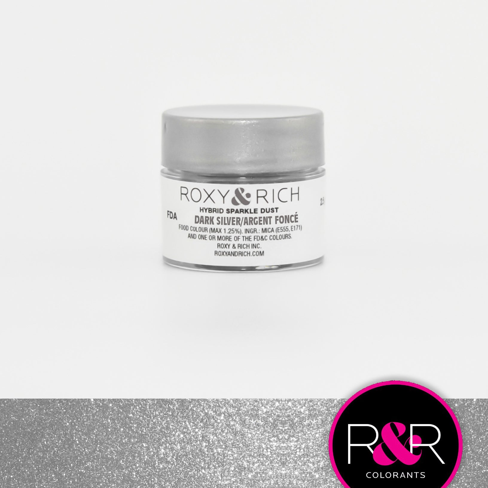 Roxy & Rich Hybrid Sparkle Dust Dark Silver (#S2-050) - 2.5 gm - Papagino Foods Inc.