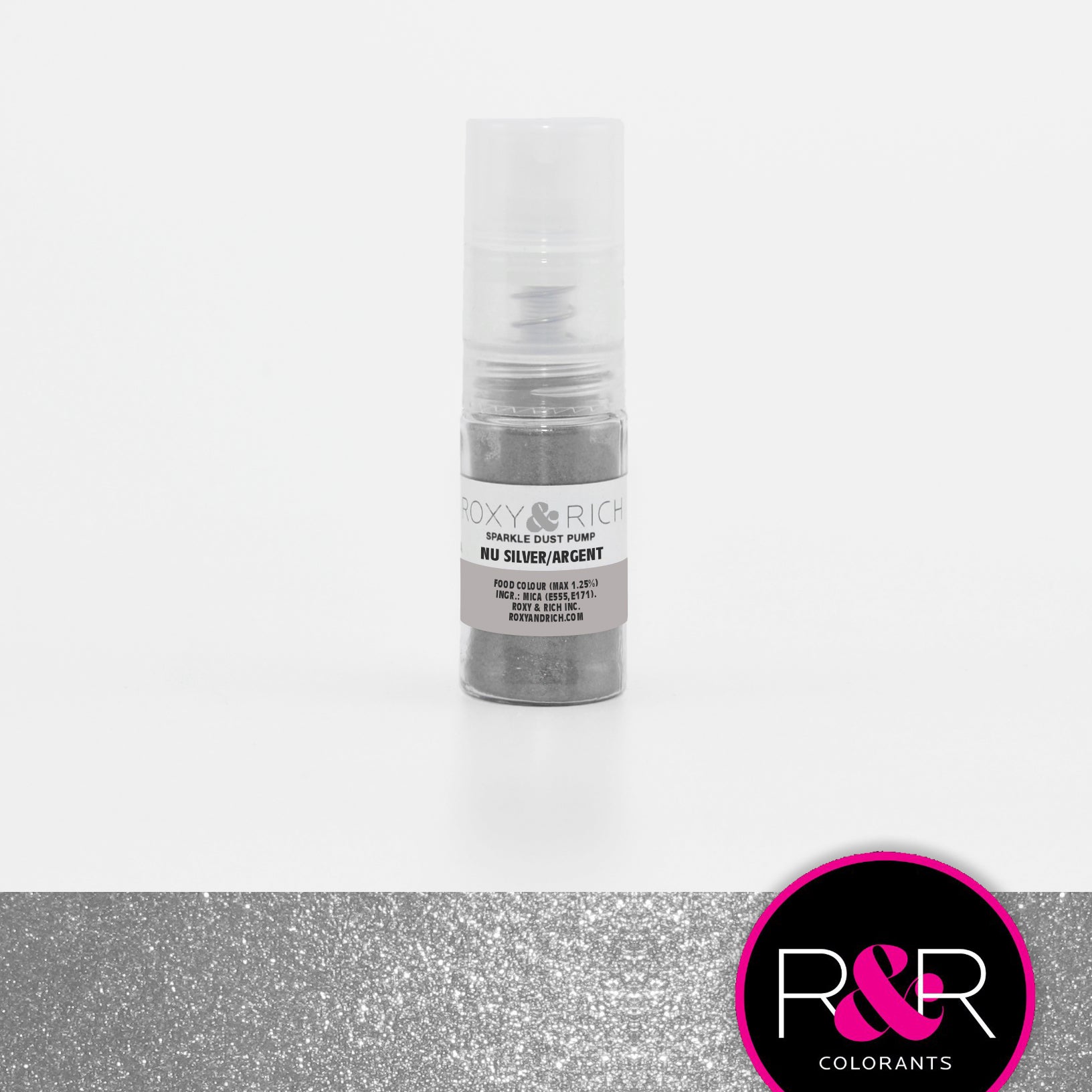Roxy & Rich Sparkle Dust Pump NU Silver (# S4-049P) - 4 G - Papagino Foods Inc.