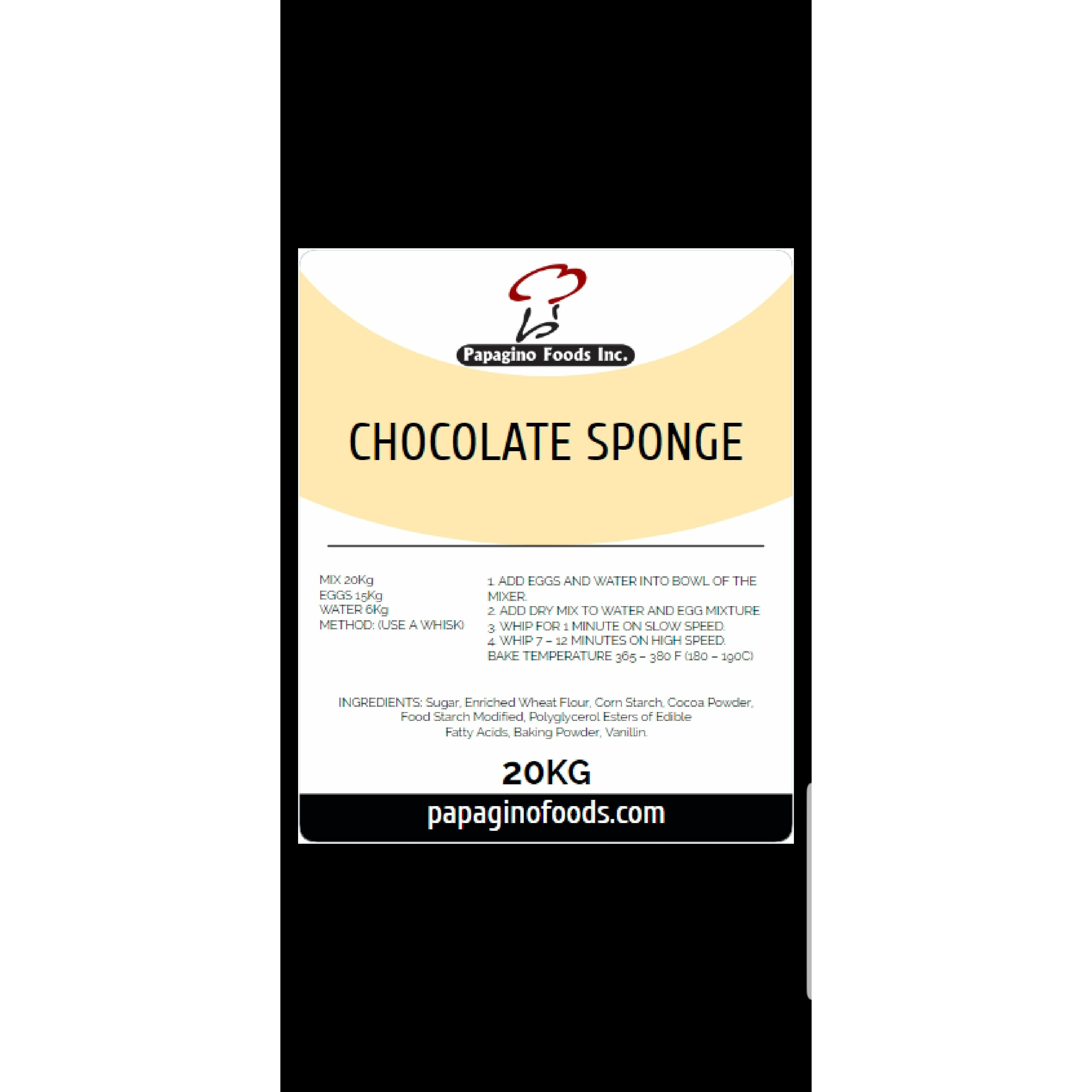 Chocolate Sponge Cake 20 kg (Pickup Only) - Papagino Foods Inc.