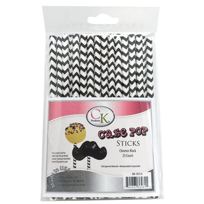 Black Chevron 6" Cake Pop Sticks package of 25 - Papagino Foods Inc.