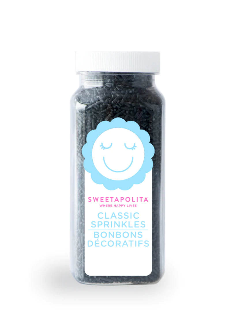 BLACK CRUNCHY SPRINKLES 4 oz Bottle (Net Weight 3.2 oz) Sweetapolita **BBD FEB 2024** - Papagino Foods Inc.