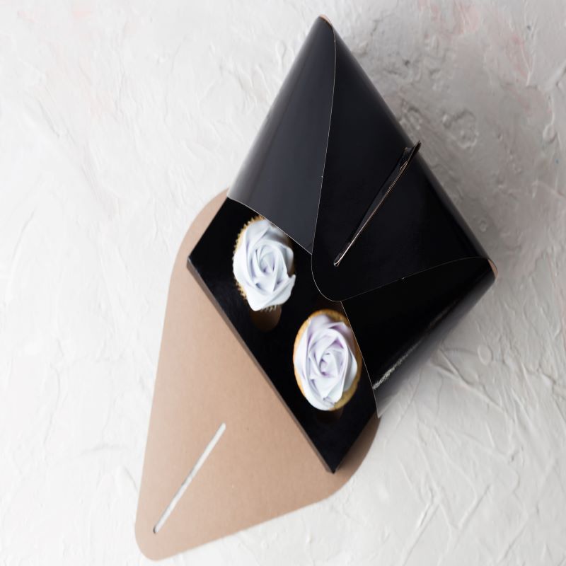 Black Tulip Cup Cake Boxes Double 4" x 8" / 100 pack with matching cupcake insert - Papagino Foods Inc.