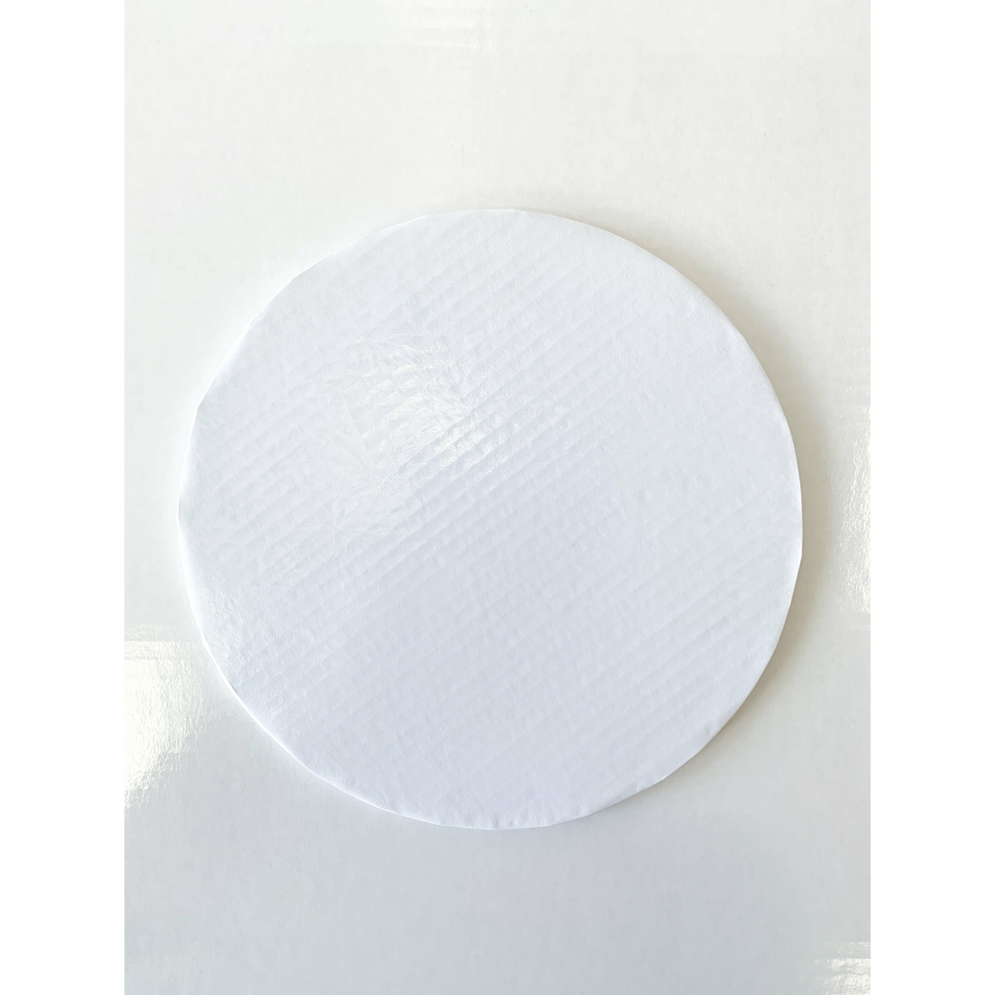 14" Round White Cake Drum / Board Embossed 1/2" - Papagino Foods Inc.