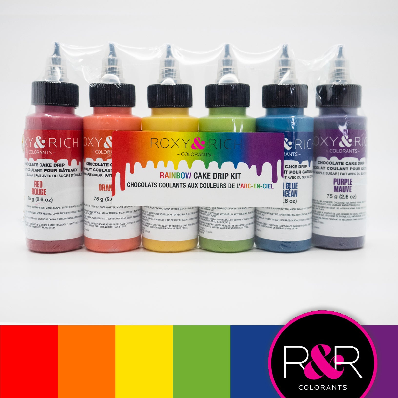 Roxy & Rich Cake Drip Rainbow Kit (# CD-RBOW) 6 x 75 grams - Papagino Foods Inc.