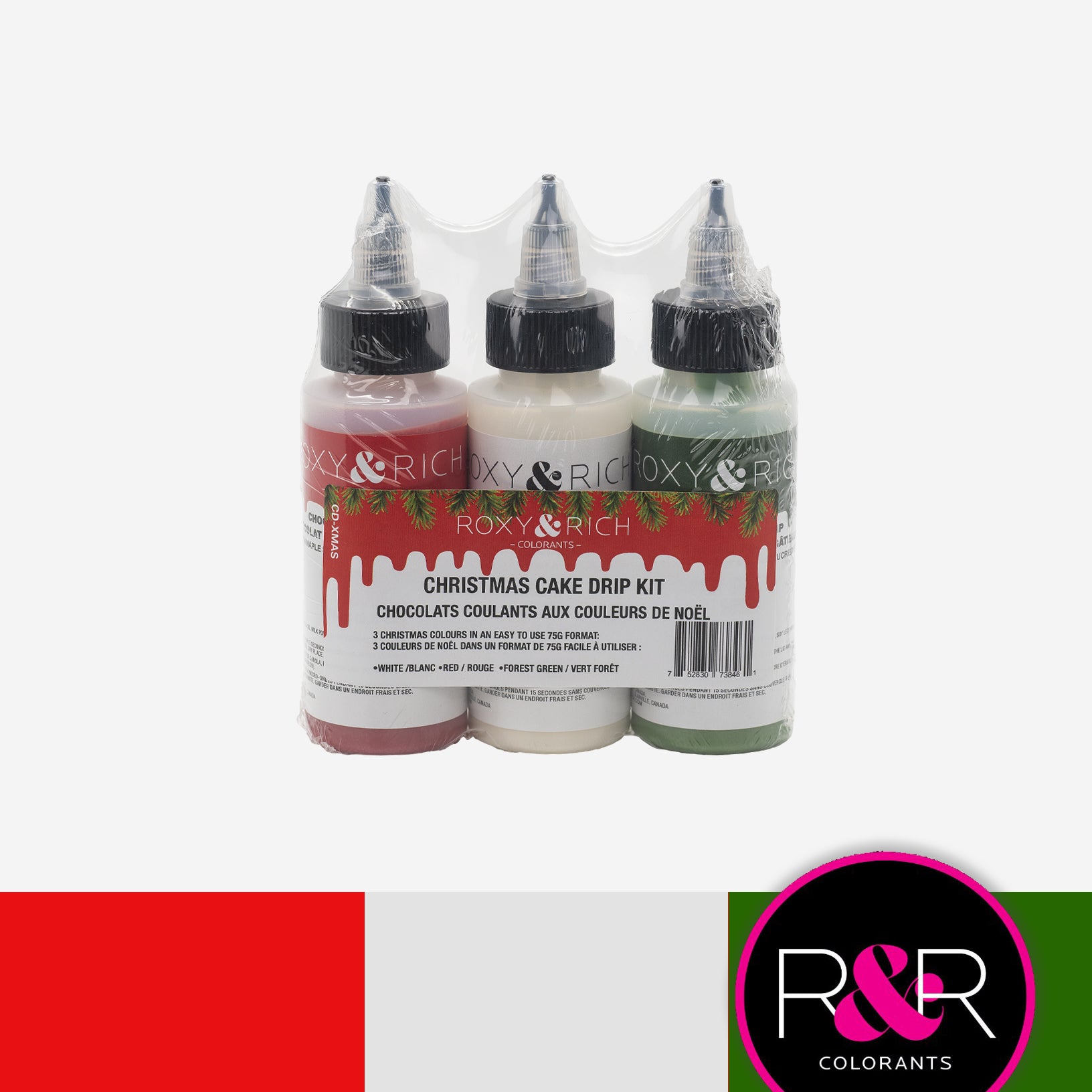 Roxy & Rich Christmas Mini Cake Drip Kit (# CD-XMAS) 3 x 75 grams - Papagino Foods Inc.