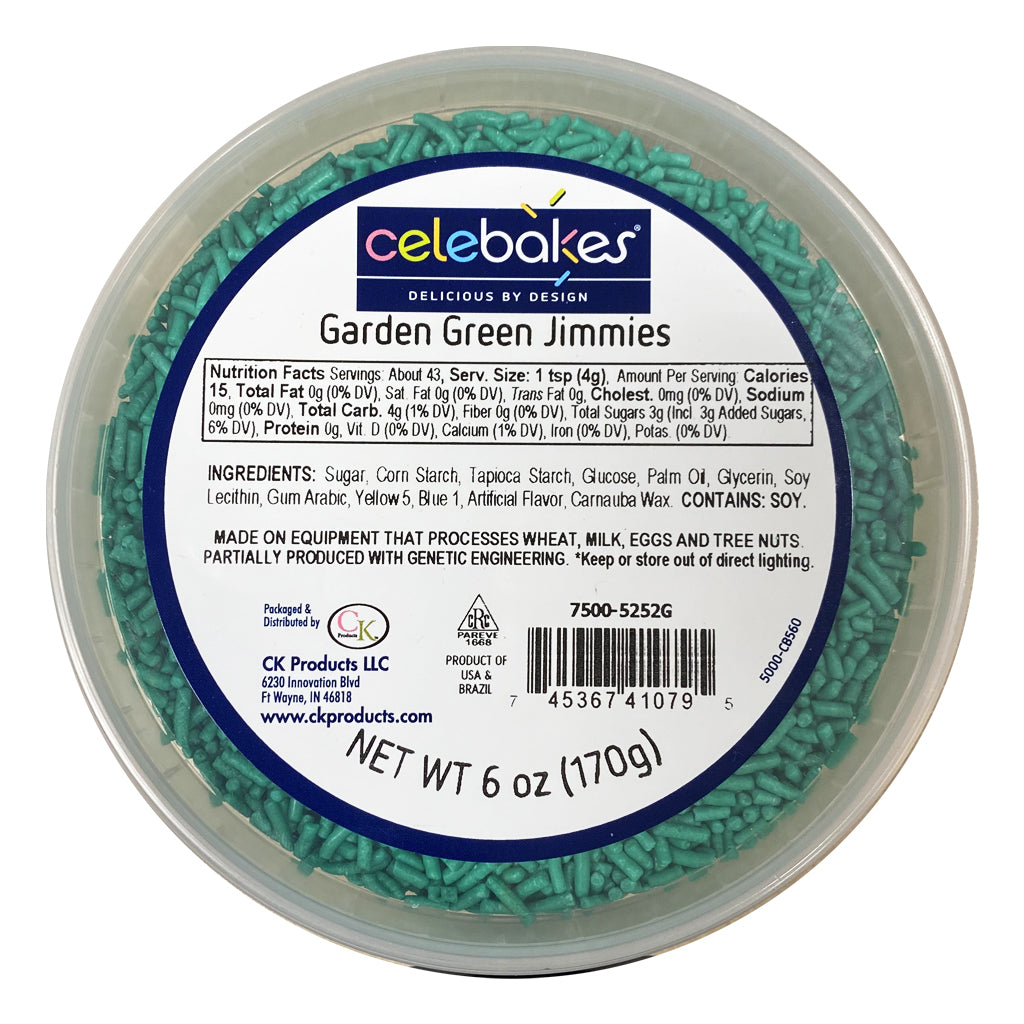 Celebakes Garden Green Jimmies, 6 oz. Product #7500-5252G - Papagino Foods Inc.