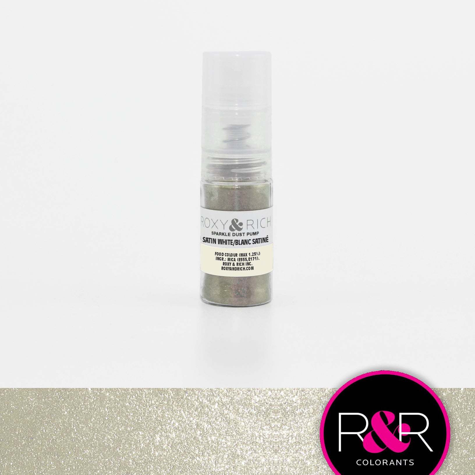 Roxy & Rich Sparkle Dust Pump Highlighter Satin White (# S4-002P) - 4 G - Papagino Foods Inc.