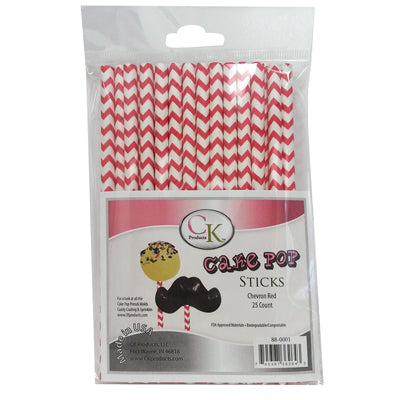 Red Chevron 6" Cake Pop Sticks package of 25 - Papagino Foods Inc.
